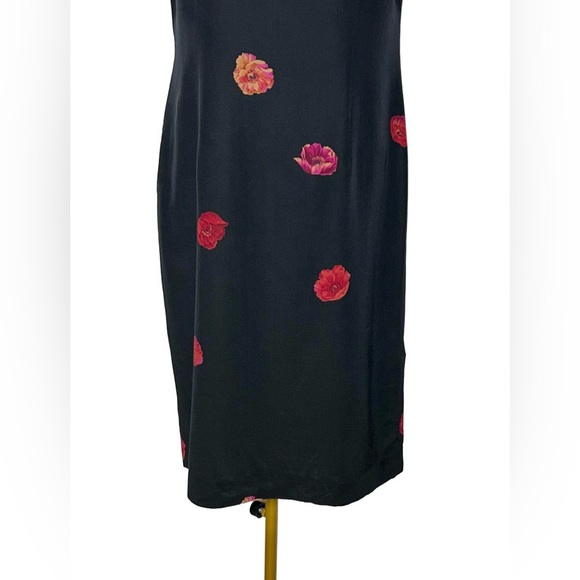 Talbots Silk Black Sheath Midi Dress w/ Rose Floral Print & Back Zipper, Size 6 - Picture 10 of 16